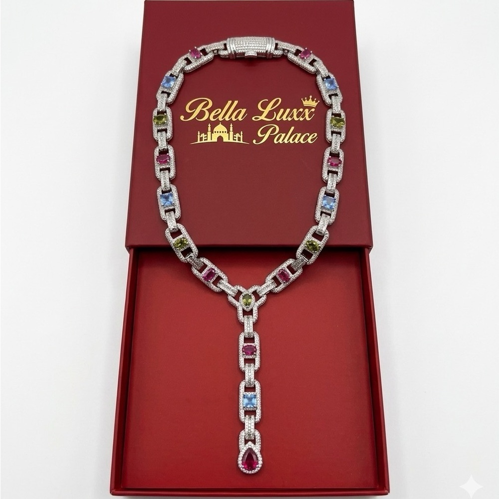 Multi  Pave Link Drop Necklace 19inch